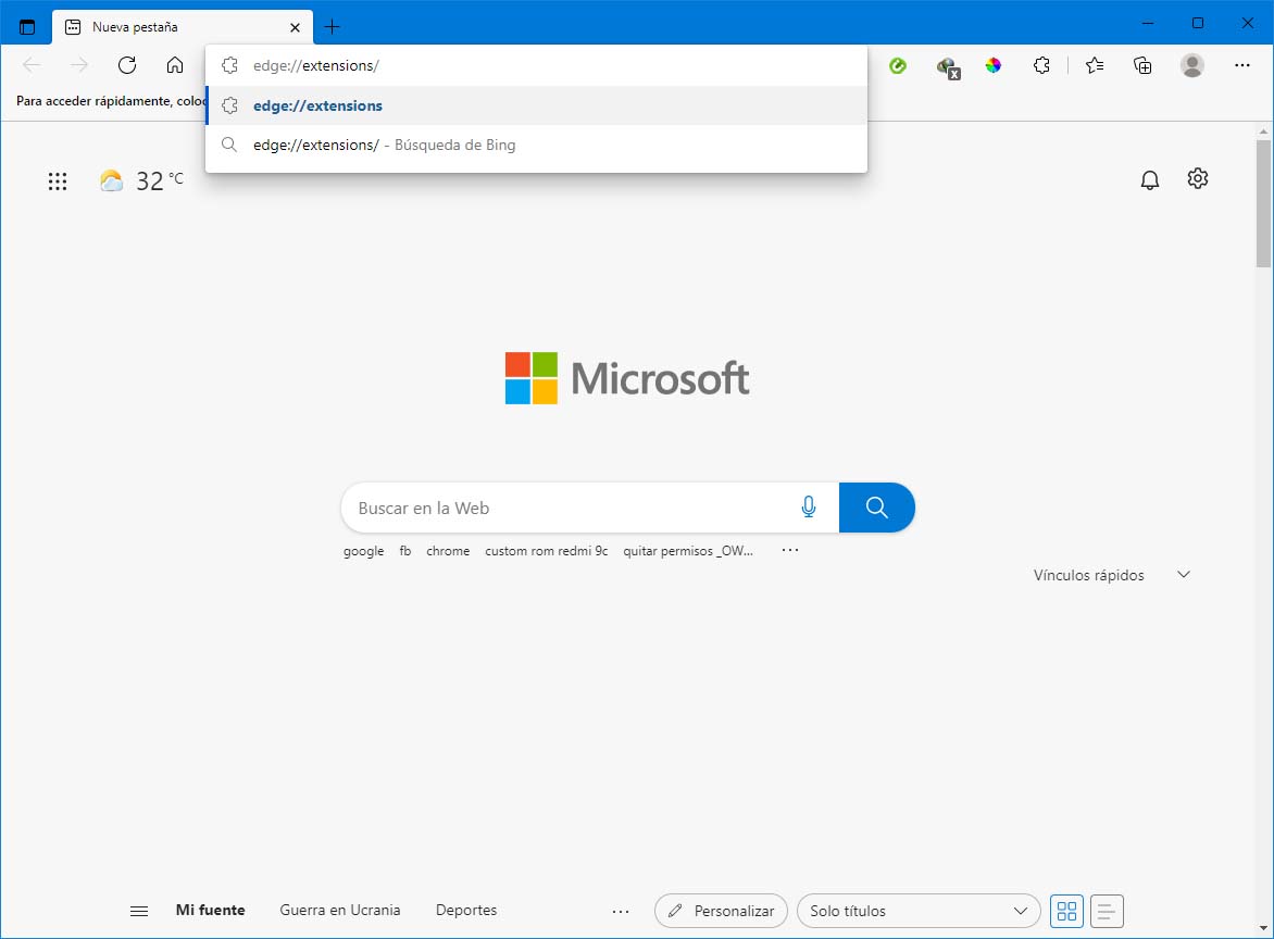 Paso 1, entrar a extensiones de Edge