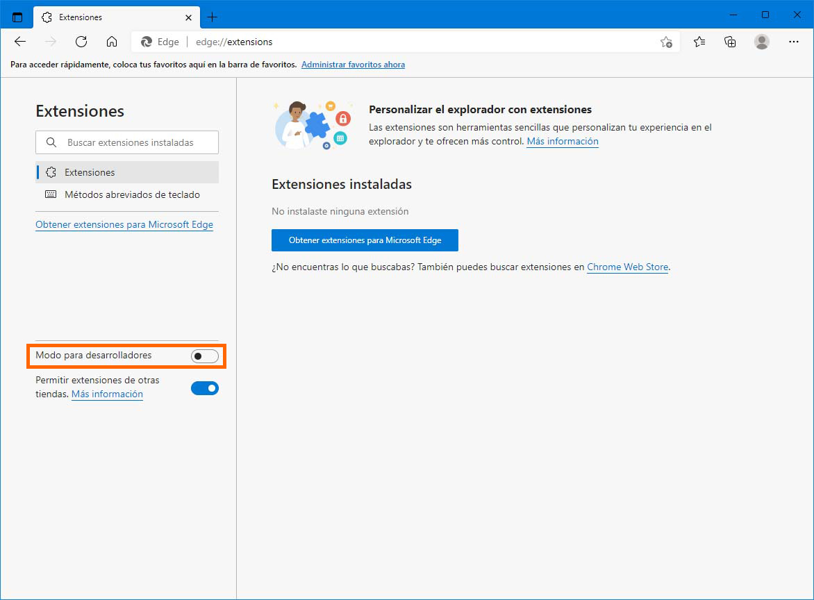 Paso 2, activa el modo desarrollador